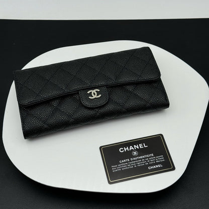 【シャネル】長財布 キャビアスキン ロングウォレット ！ブラック
