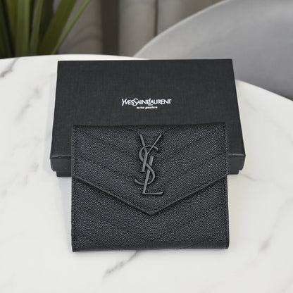 【サンローラン】大人気ロゴ 小銭入れ付き 三つ折り財布4色